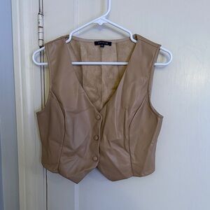 Tan Faux Leather Crop Vest